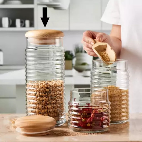 بانکه شیشهای پاشاباغچه مدل بابیلون کد 43183 با ظرفیت 1500 سیسی و درب محکم برای نگهداری مواد غذایی خشک