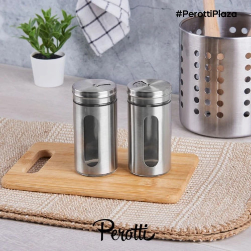 تصویر جاادویه دوتایی استیل Perotti ترکیه کد 13675 | ست نمکدان و فلفلپاش رومیزی با طراحی براق و مدرن