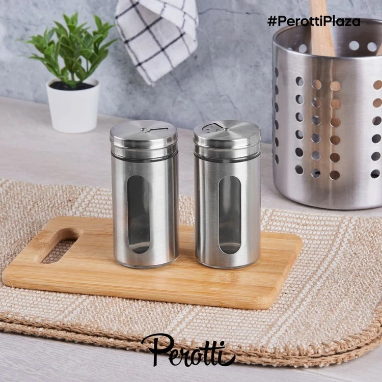 تصویر جاادویه دوتایی استیل Perotti ترکیه کد 13675 | ست نمکدان و فلفلپاش رومیزی با طراحی براق و مدرن