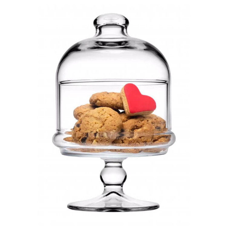 ظرف شیرینی شیشهای لوکس با درب و پایه بلوری از برند پاشاباغچه