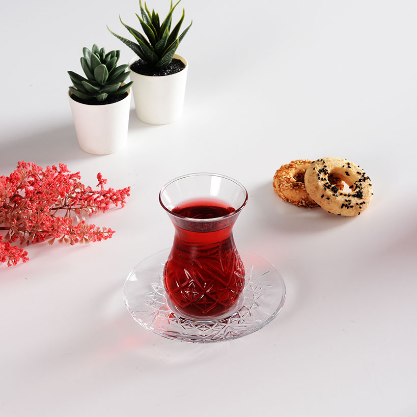 سرویس ۶ عدد استکان و ۶ عدد نعلبکی شیشه‌ای مدل Timeless برند پاشاباغچه