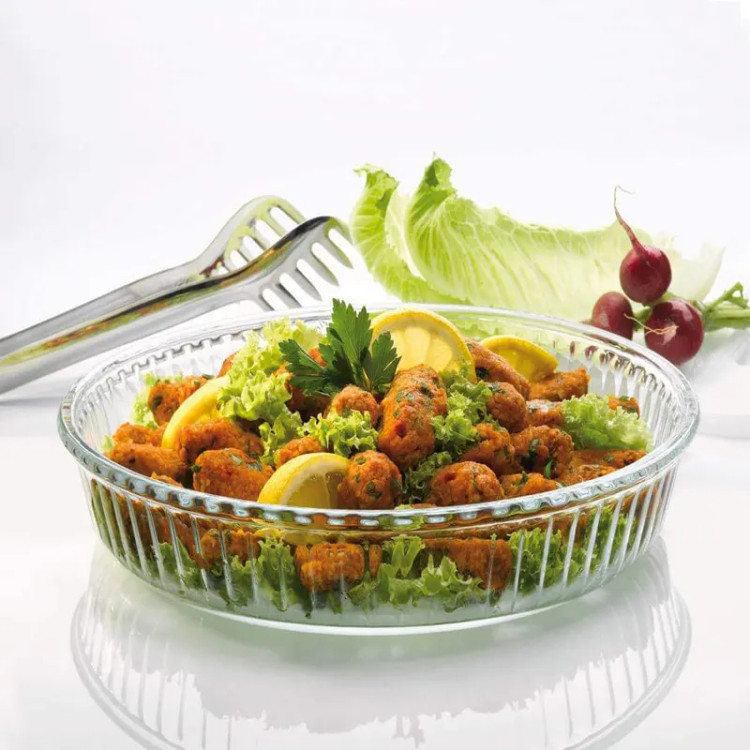 تابه گرد شیشهای پاشاباغچه سری بورجام کد 59014 مناسب فر و ماکروویو