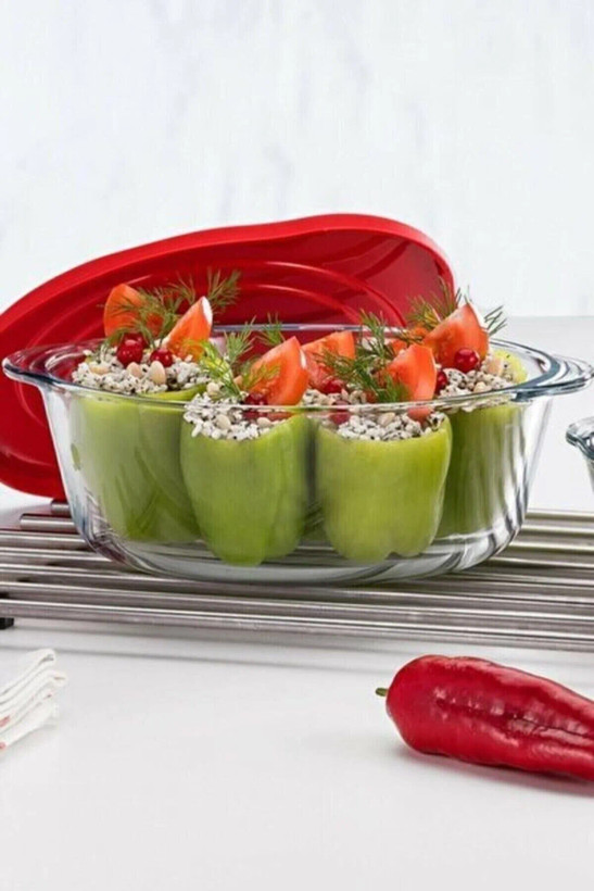 قابلمه شیشهای گرد پاشاباغچه Borcam با درب شفاف برای سرو و نگهداری غذا