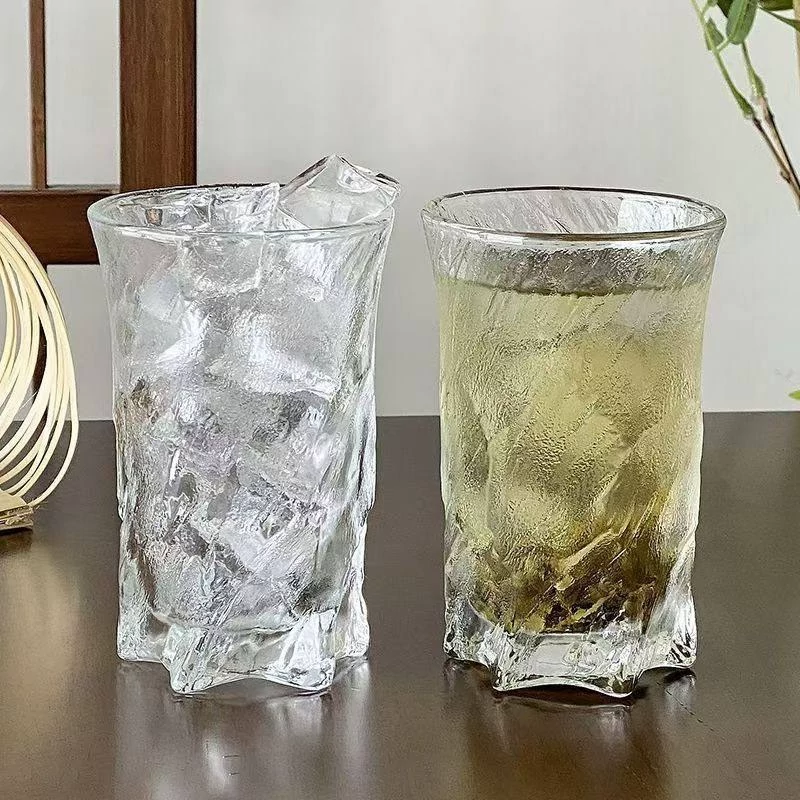 ست لیوان بلند شیشه‌ای دلی گلس طرح یخی دفرمه مناسب سرو نوشیدنی