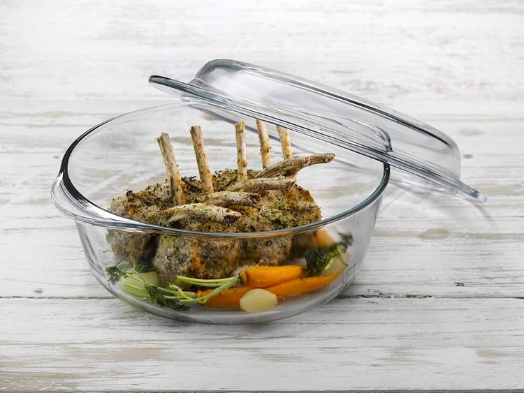 قابلمه گرد شیشهای پاشاباغچه سری Borcam با طراحی شفاف و شیک برای پخت و سرو غذا