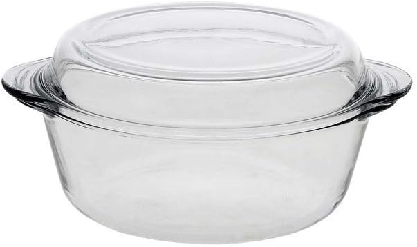 Borcam Round Glass Casserole با طراحی کلاسیک و شفاف، ایده‌آل برای آشپزی و پذیرایی