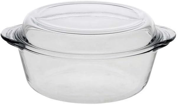 Borcam Round Glass Casserole با طراحی کلاسیک و شفاف، ایدهآل برای آشپزی و پذیرایی