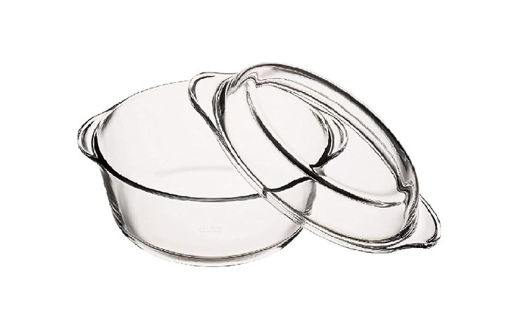 ظرف گرد شیشهای پاشاباغچه با دوام بالا و شستوشوی آسان، مناسب آشپزی روزمره و مهمانیها