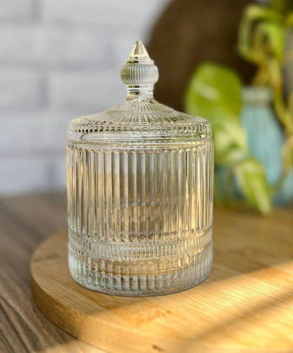 قندان شیشهای Deli Glass با طراحی مدرن و شفاف، مناسب نگهداری شکر و قند روی میز پذیرایی