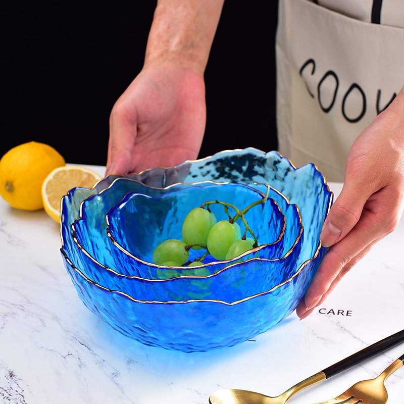 2. ست سه‌تایی کاسه بلور لب طلایی لوکس مناسب پذیرایی و دکور