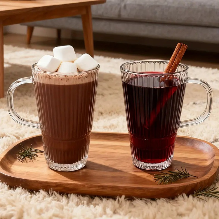 ست ۶ عددی لیوان بلند شیاردار دستهدار مدل Blooming برند Deli Glass شفاف و باکیفیت