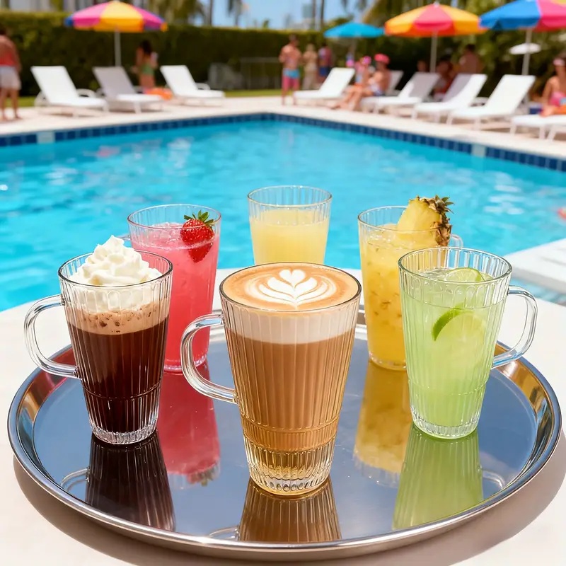 لیوان بلند Blooming برند Deli Glass با طراحی شیاردار و دسته‌دار مناسب انواع نوشیدنی