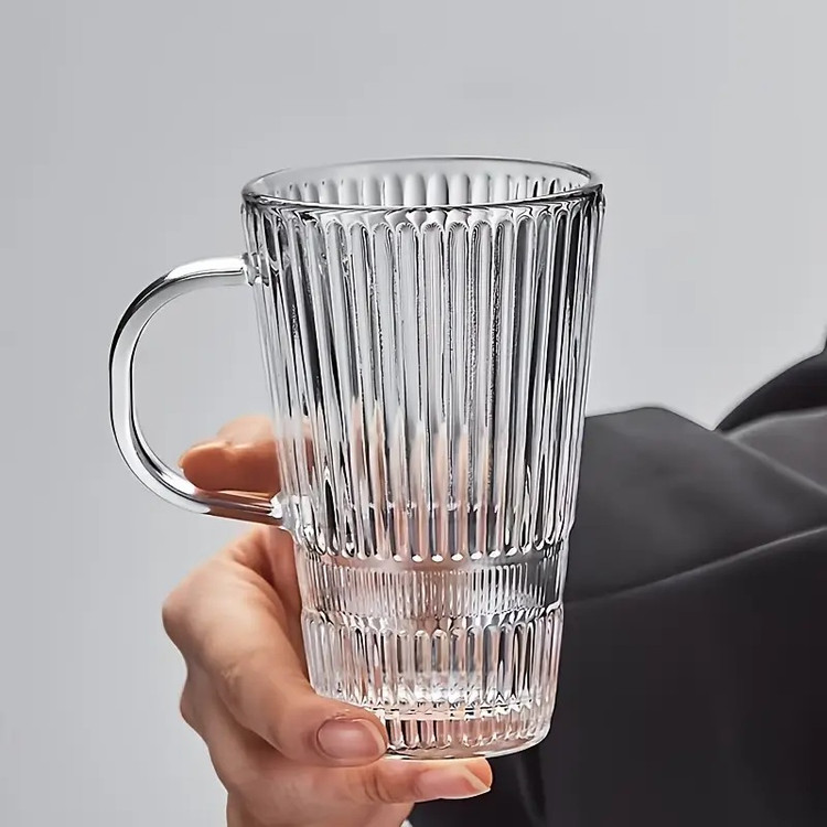 شیشه وارداتی با کیفیت بالا، شیاردار و دستهدار، ست ۶ عددی لیوان بلند Blooming