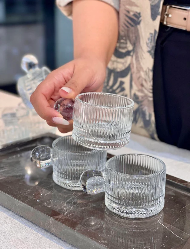 1. فنجان دسته توپی کریستالی Deli Glassware ست ۶ عدددی