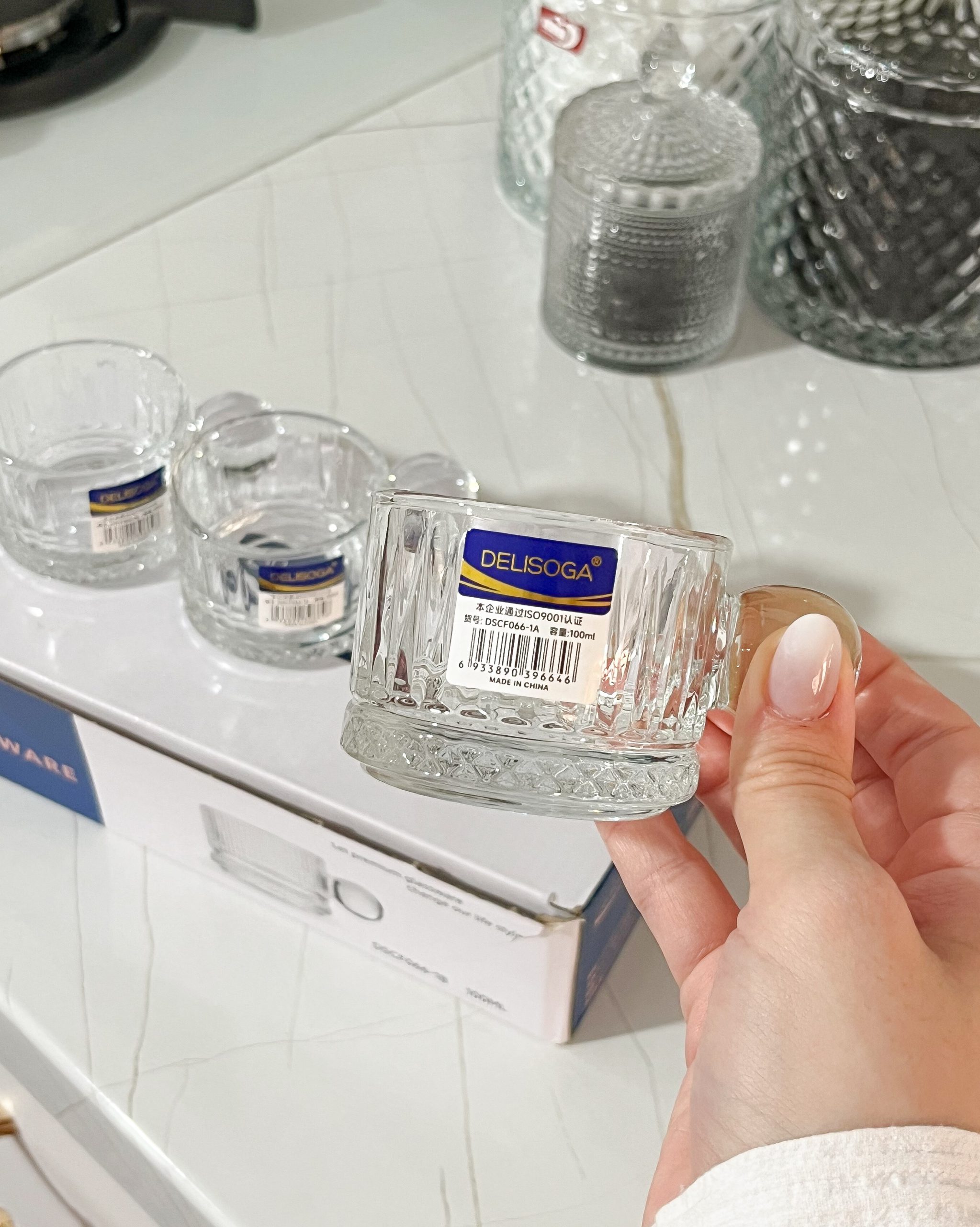 4. ست فنجان شفاف کریستالی دلی گلس‌ور با طراحی توپی