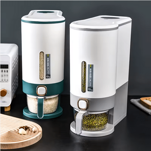 ظرف نگهداری برنج اکرولیک نشکن با خروجی دکمه‌ای