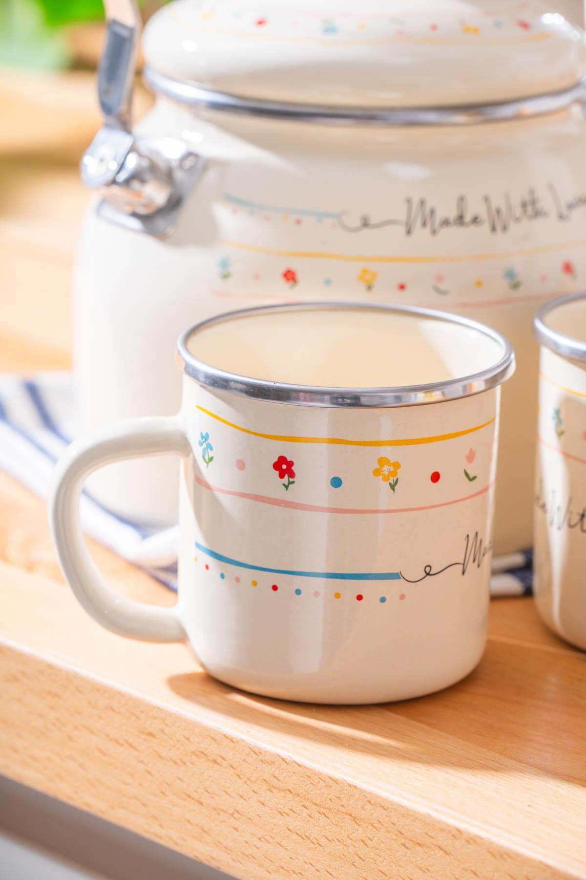 ست کتری و لیوان لعابی چدن روکش لعاب