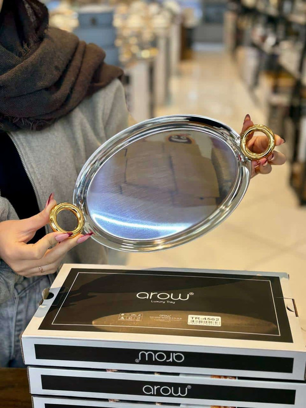 سینی استیل بیضی دسته طلایی Arow مدل 4562