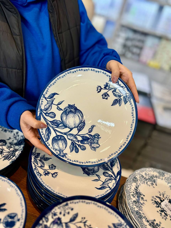 بشقاب پلوخوری قلم آبی طرح انار وارداتی