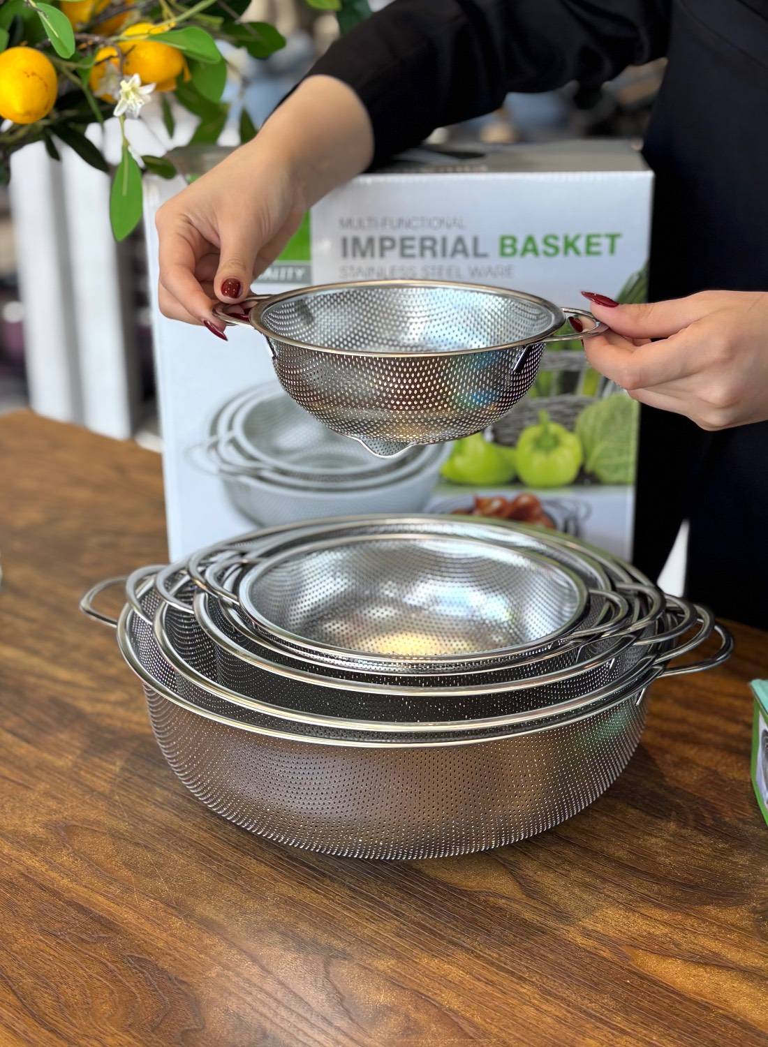 ست آبکش استیل 6 تایی IMPERIAL BASKET وارداتی | آبکش ضد زنگ حرفه‌ای آشپزخانه