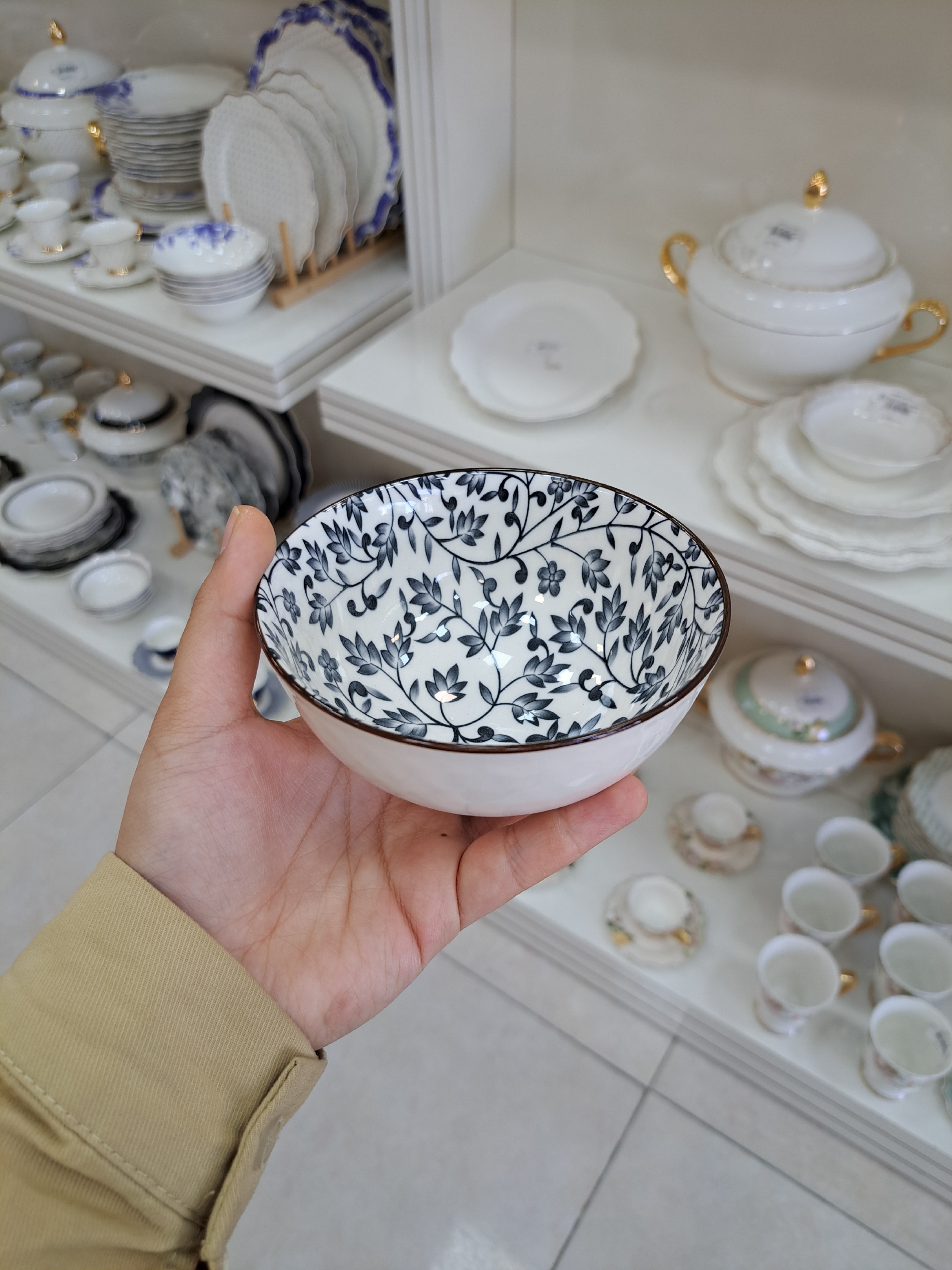 پیاله چینی دوتایی طرح گل سبز وارداتی کد KIT-1593