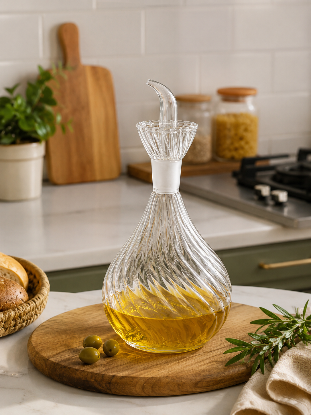ظرف روغن شیشه‌ای شیاردار 1 لیتری