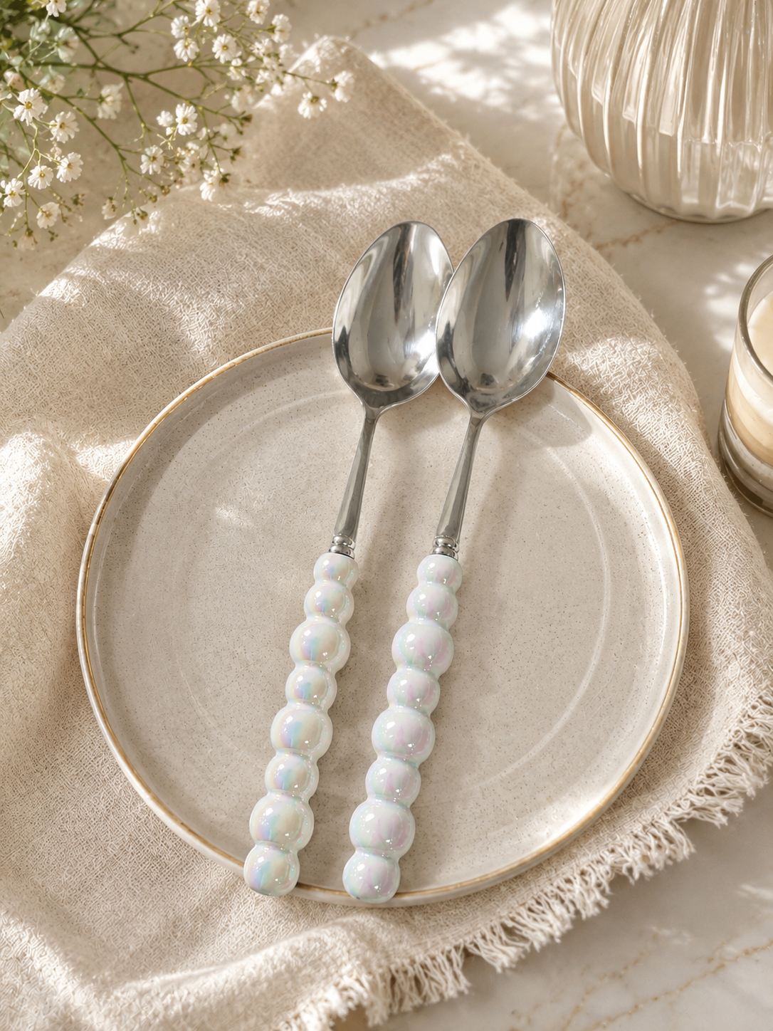 قاشق ۶ تایی دسته مروارید سرامیکی مدل Pearl